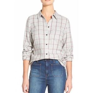 Madewell |Gray plaid flannel wool blend top xsmall